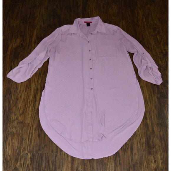 BKE Women's Sheer Mauve Pink Purple Button Up Shirt Size Large Long Dress READ - Picture 1 of 5
